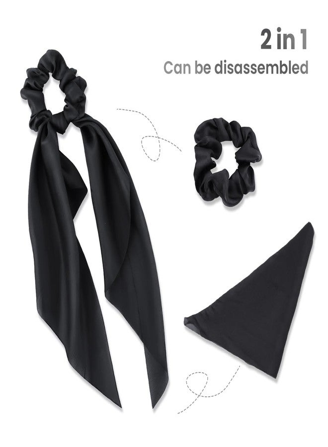 yuntop 2 Pcs Knotted Bow Satin Hair Scrunchie Hair Scarf with Tail Hair Scrunchies Elastic Hair Scarf Ponytail Holder for Women and Girls (Black) - Image 5